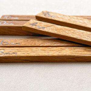 Six wooden strips of different thicknesses, branded with millimetre dimensions to help roll dough to a consistent height